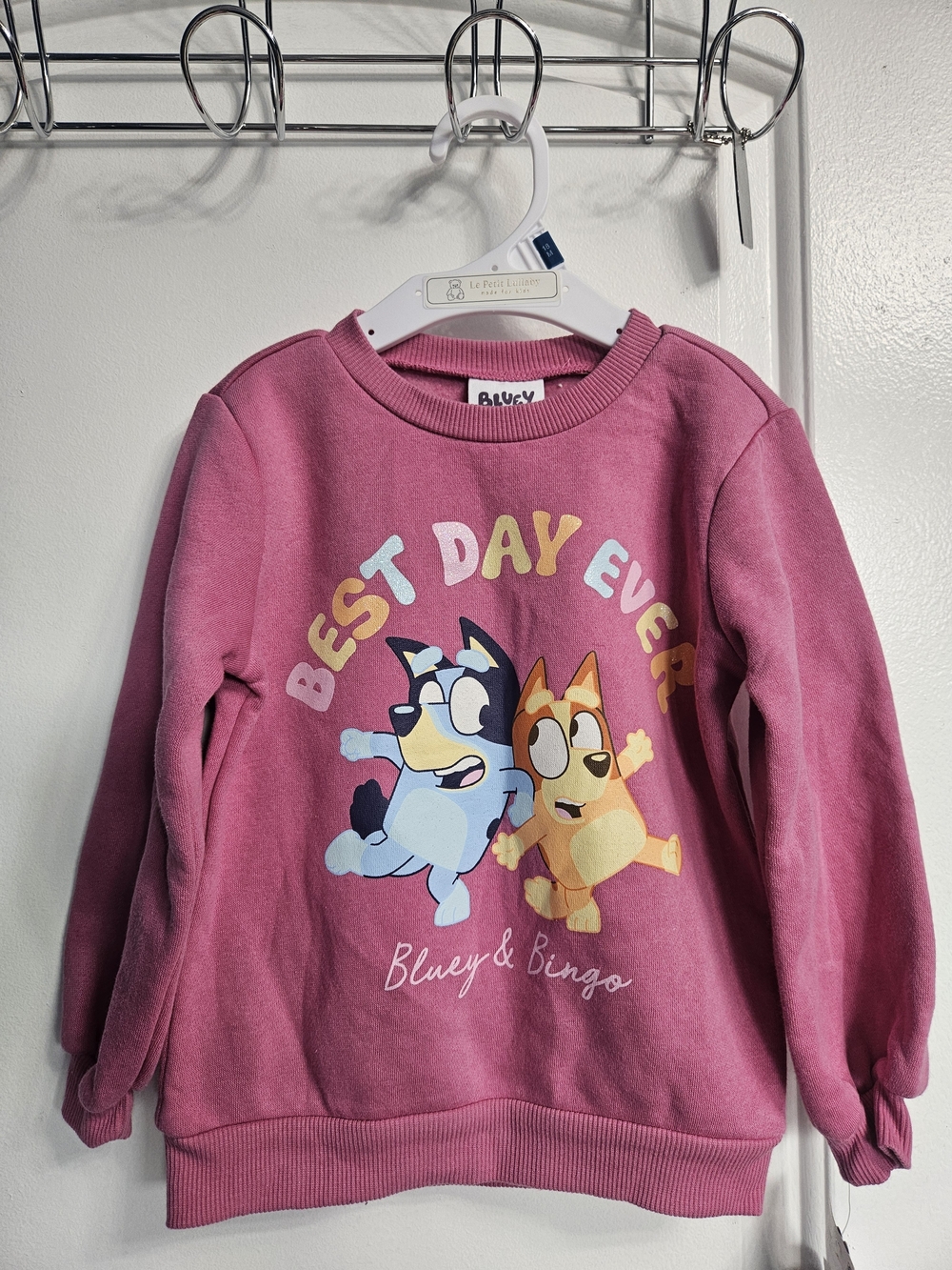 Bluey & Bingo Girls' Pink 'Best Day Ever' Crewneck Sweatshirt